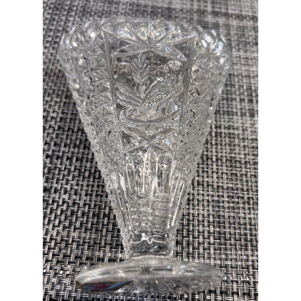 Vintage Hofbauer Byrdes Collection Clear Fan Vase - 3.5" Tall With Sticker - Picture 2 of 5